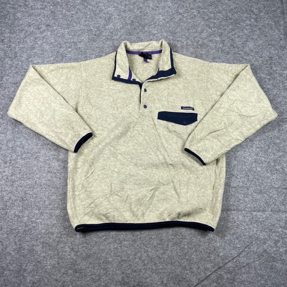 Patagonia Synchilla Fleece Pullover Mens M Oatmeal Snap-T Pocket 25450 FA15